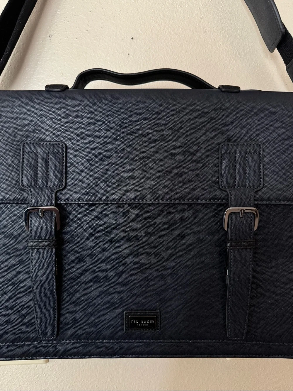 Ted Baker Navy Textured Leather Briefcase with Buckle Straps